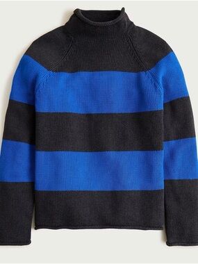 1988 jcrew Rollneck sweater in cotton hoop stripe- black & blue, men’s medium